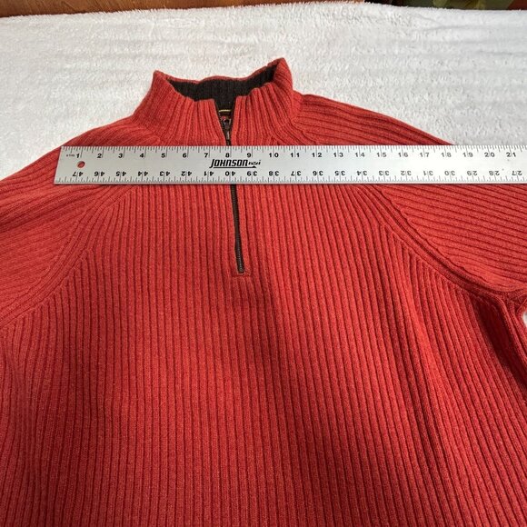Island Soft Mens Red Cashmere Sweater Medium Ribbed Knit Quarter-Zip Pullover - Picture 5 of 7